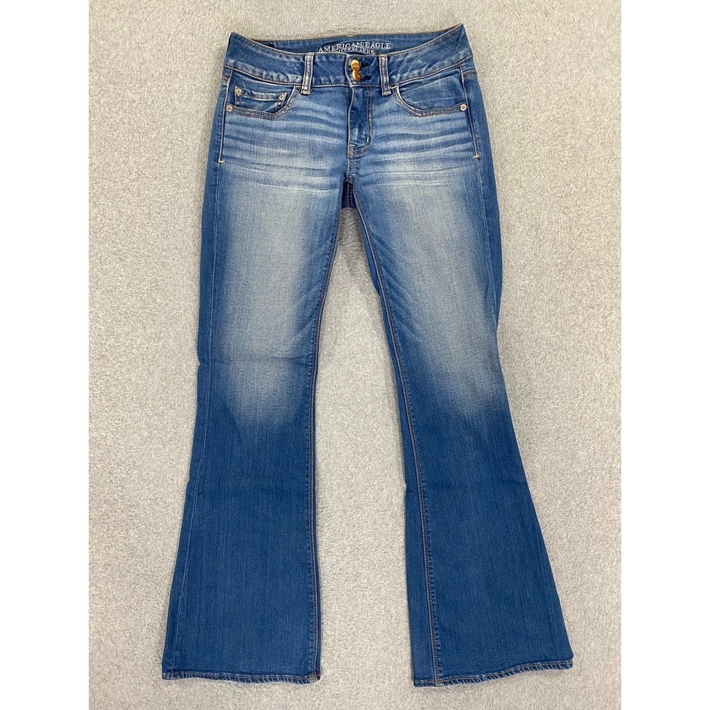 American Eagle Artist Flare Jeans Womens Size 6 Blue Distressed Stretch Low Rise